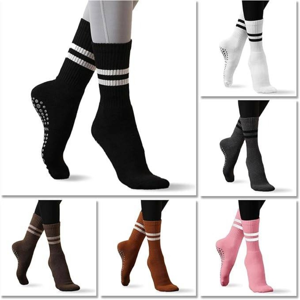Flydo 2 Pack Womens Pilates Grippy Socks with Grips Yoga Non Slip Long Socks fo - Picture 4 of 6